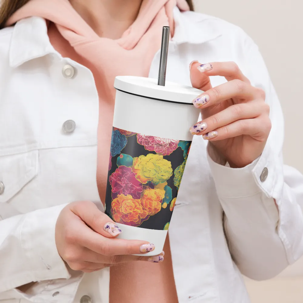 Tapeçaria de peônias néon | Caneca de viagem