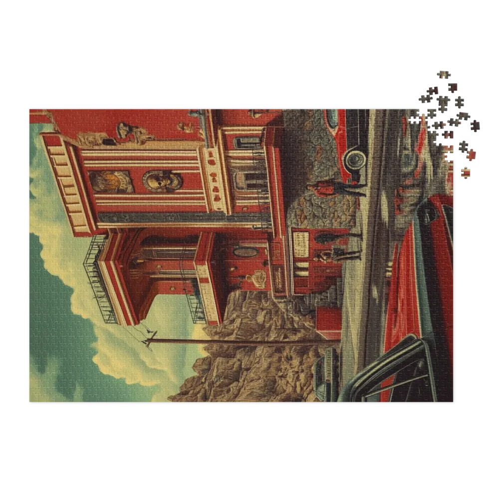 Surreal Retro Building with Cars