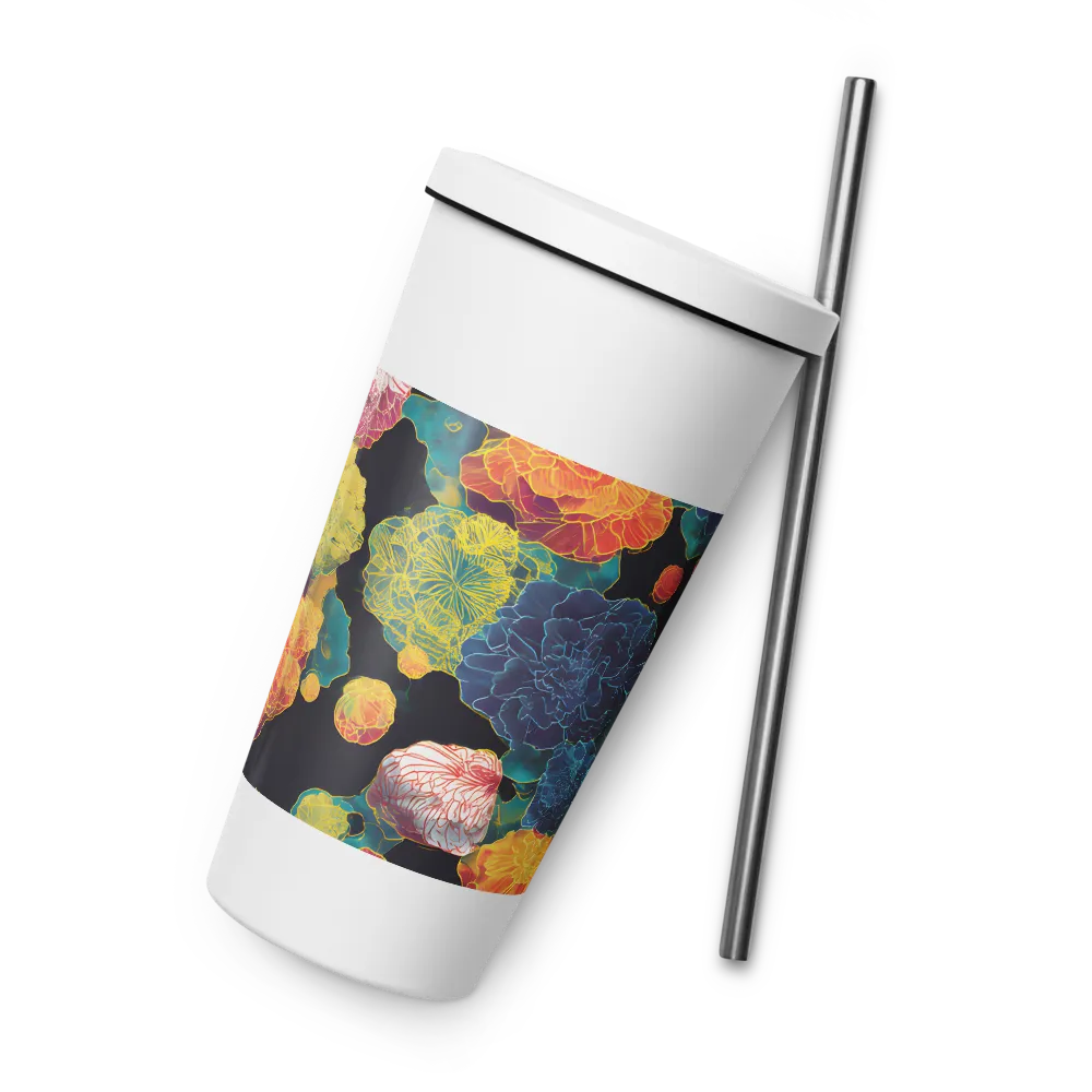 Tapeçaria de peônias néon | Caneca de viagem