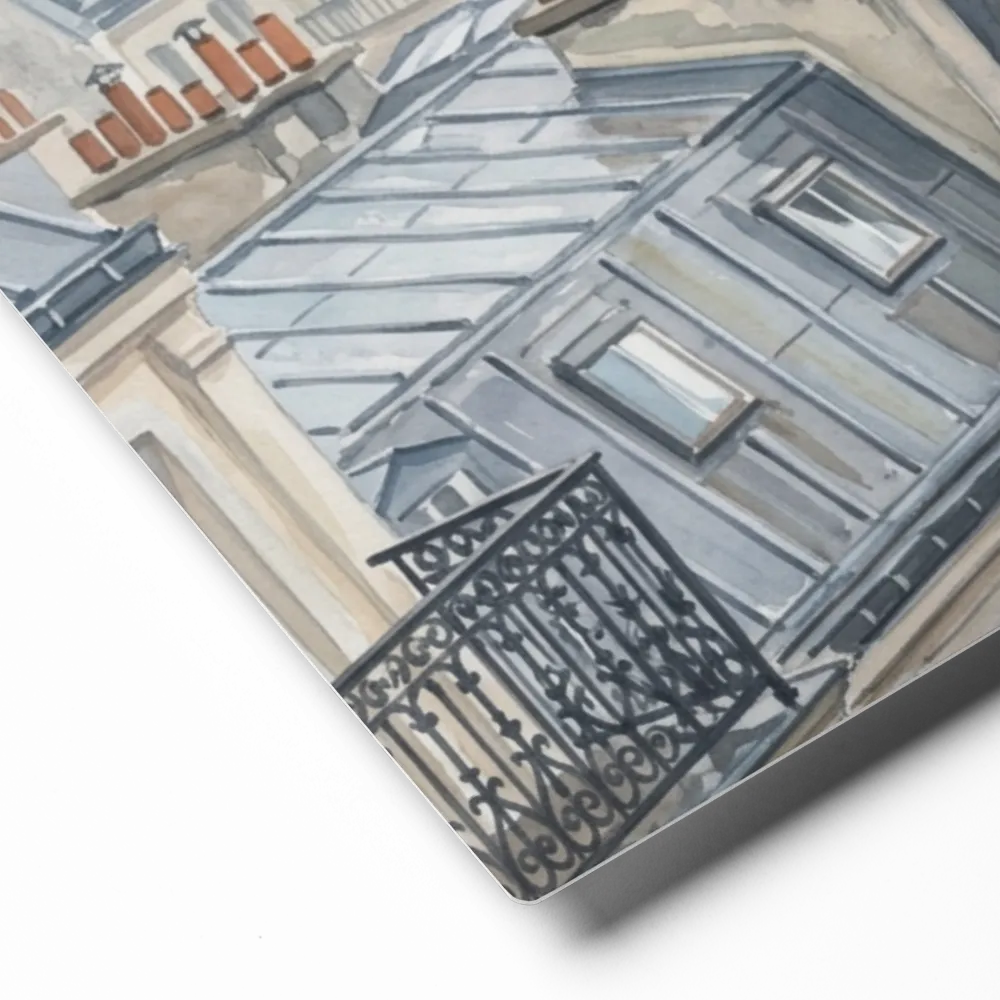 Parisian Rooftops 
 Poster with Red oak Frame | 18″x 18″