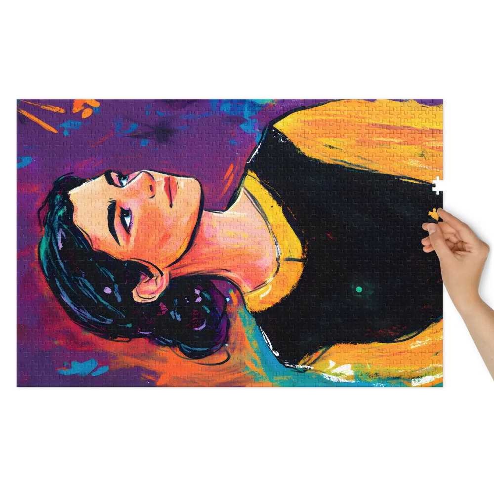 Contemplative Portrait in Vibrant Hues 
 Jigsaw Puzzle in Tin Box