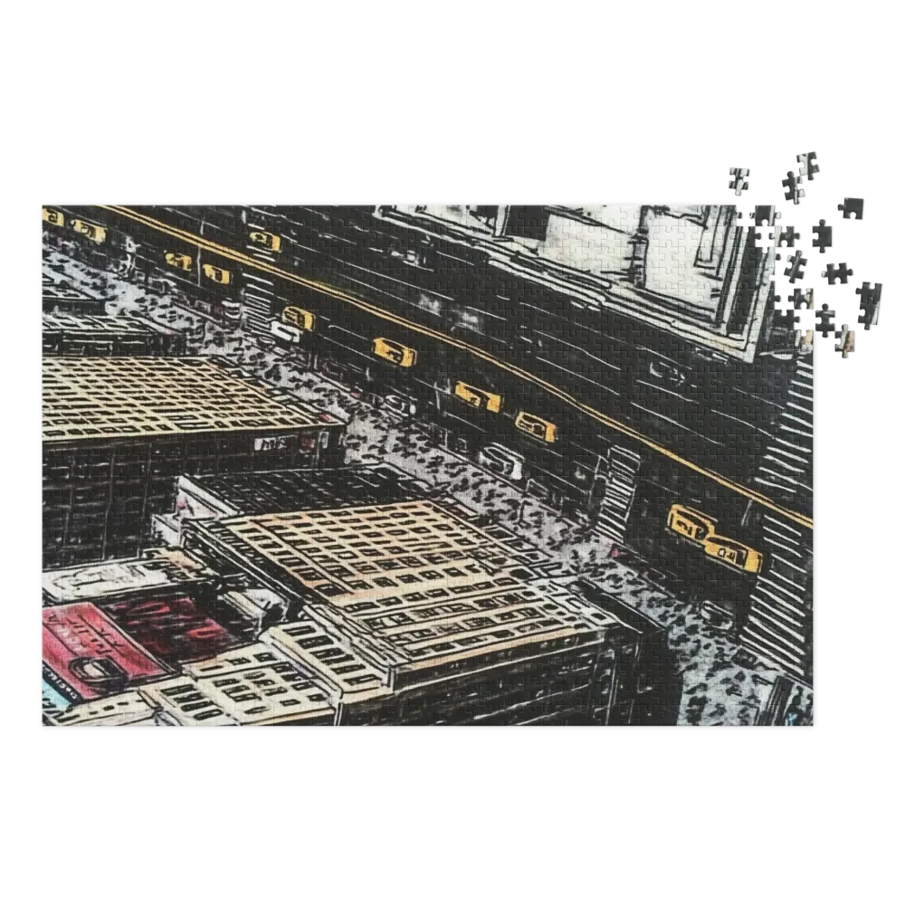 Aerial Cityscape with Yellow Taxis