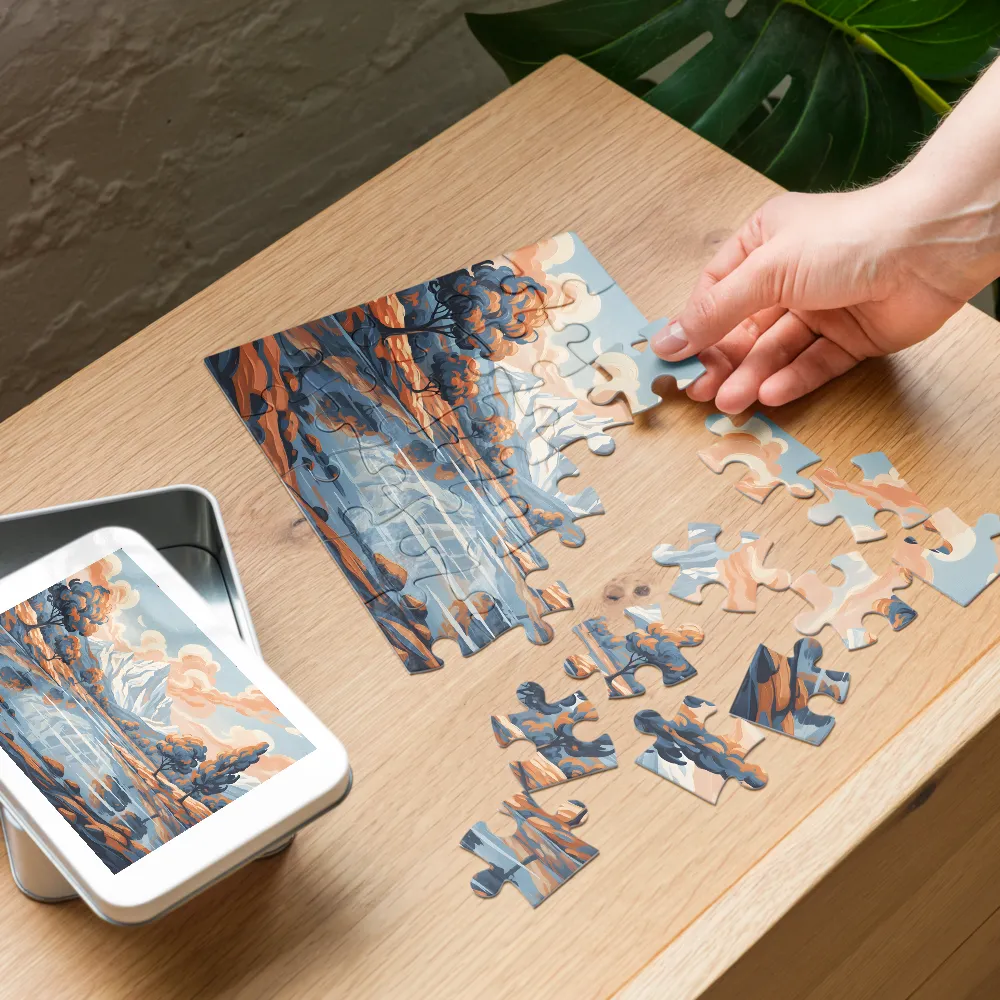 Impressionistic Mountain Lake 
 Jigsaw Puzzle in Tin Box