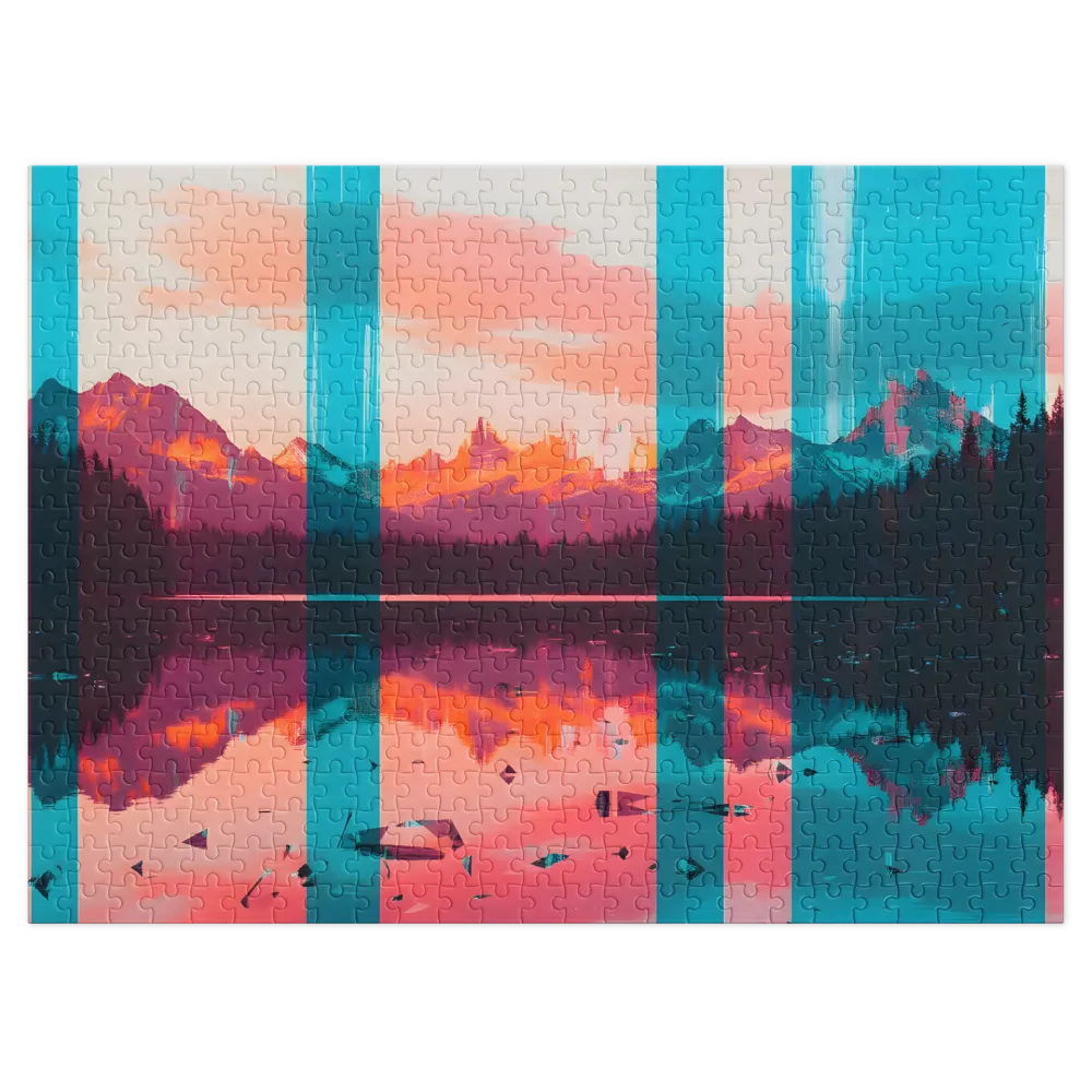 Glitched Mountain Lake Landscape 
 Jigsaw Puzzle in Tin Box
