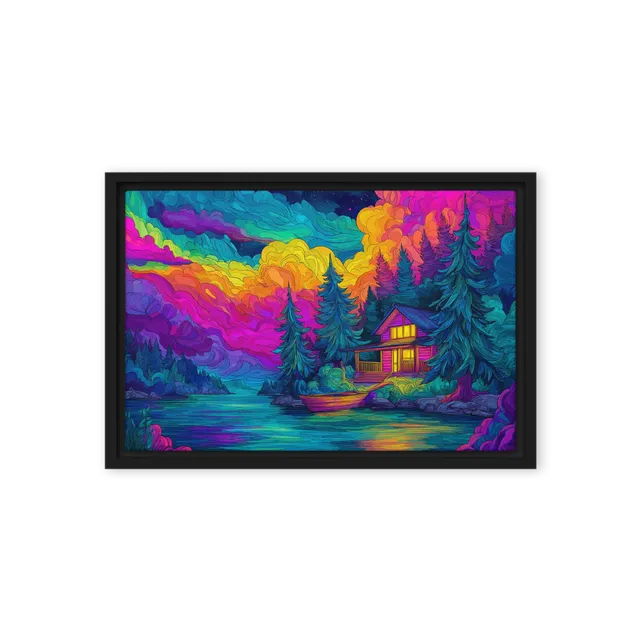 Neon Lake Cabin | Art Print