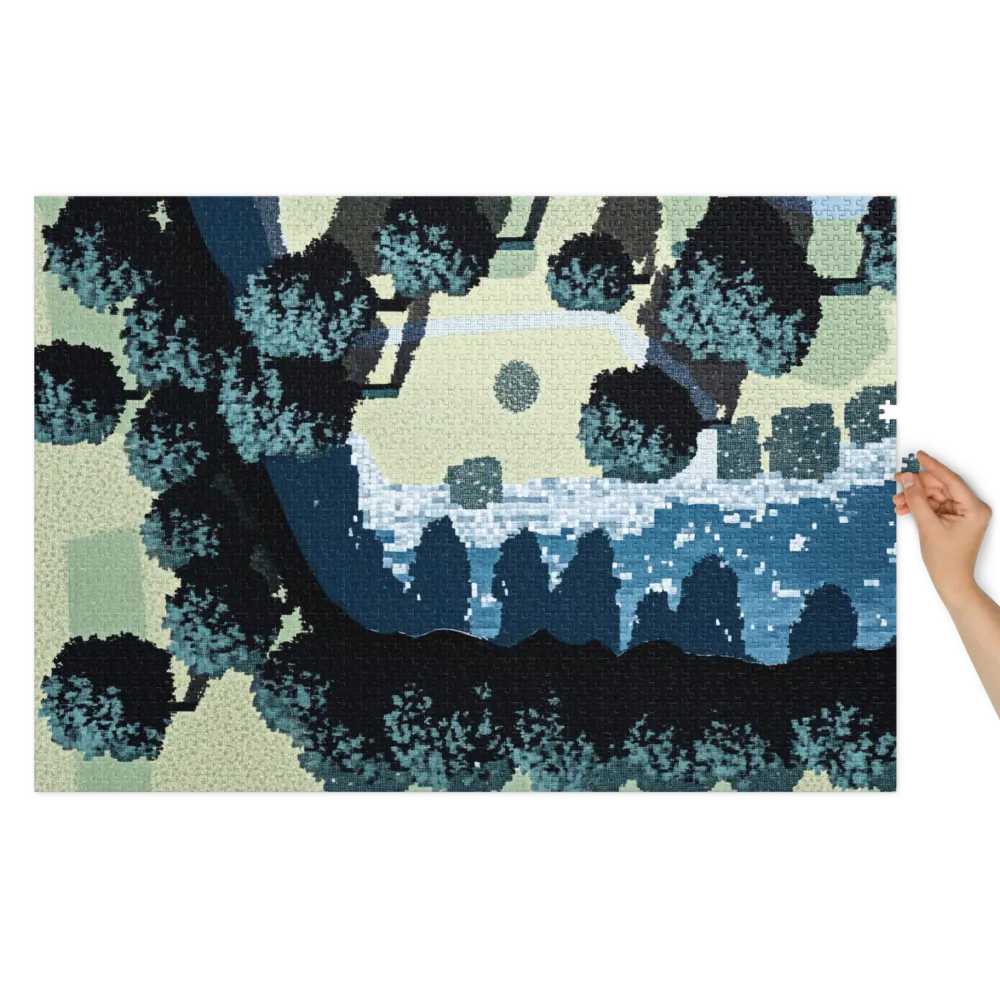 Riverside Pixel Tapestry 
 Jigsaw Puzzle in Tin Box