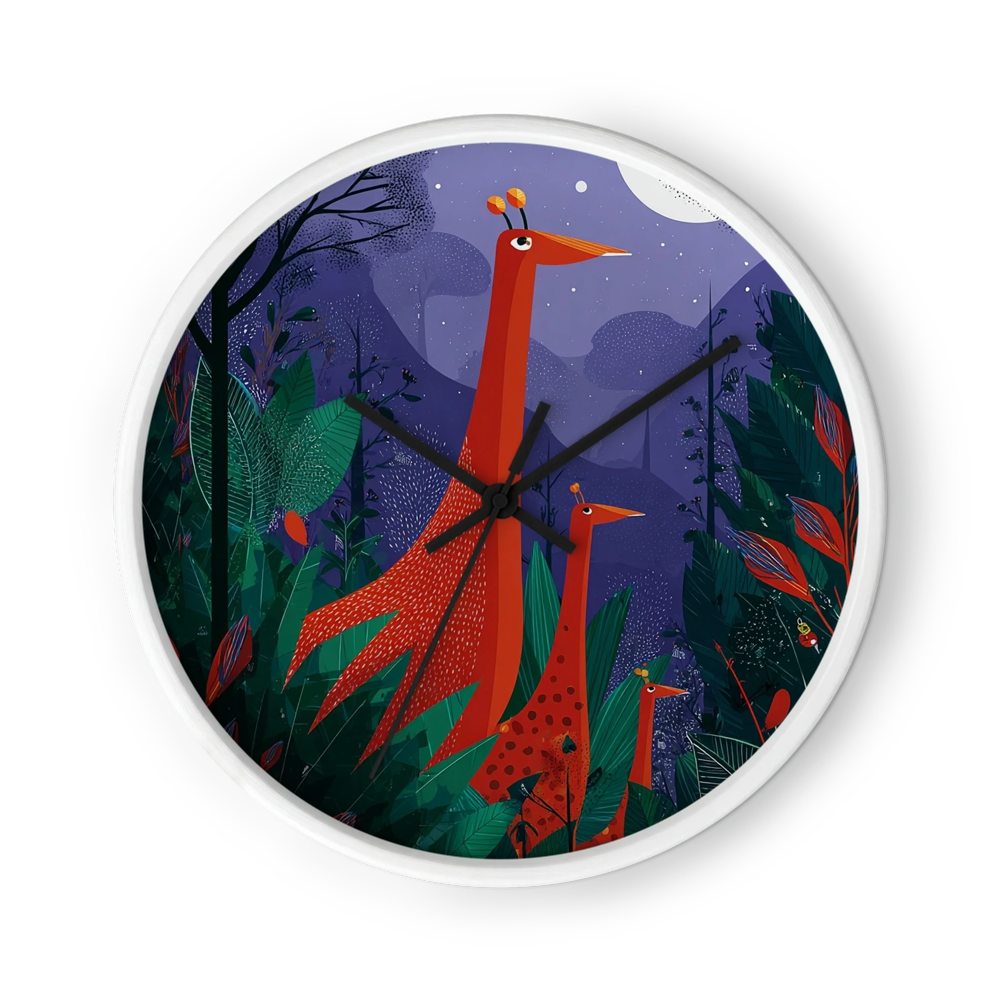 Red Giraffes in Night Jungle