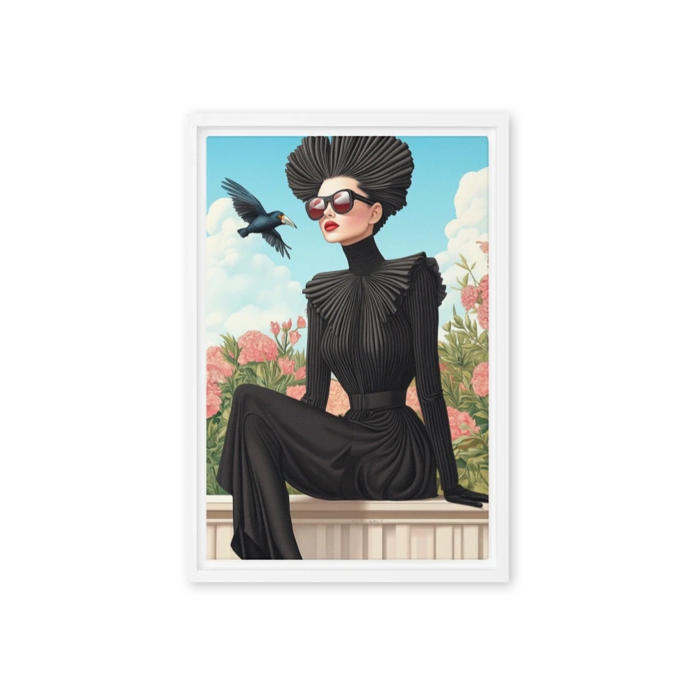Surreal Female Figure with Bird and Flowers