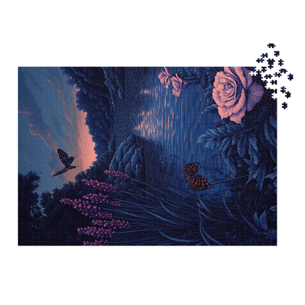 Serene Landscape with Butterflies and Roses