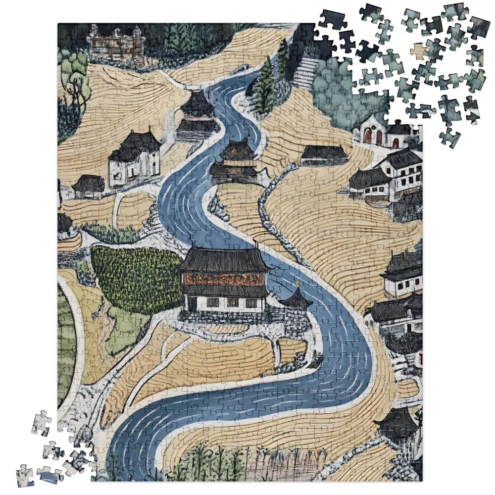 Serene Terraced Village 
 Jigsaw Puzzle
