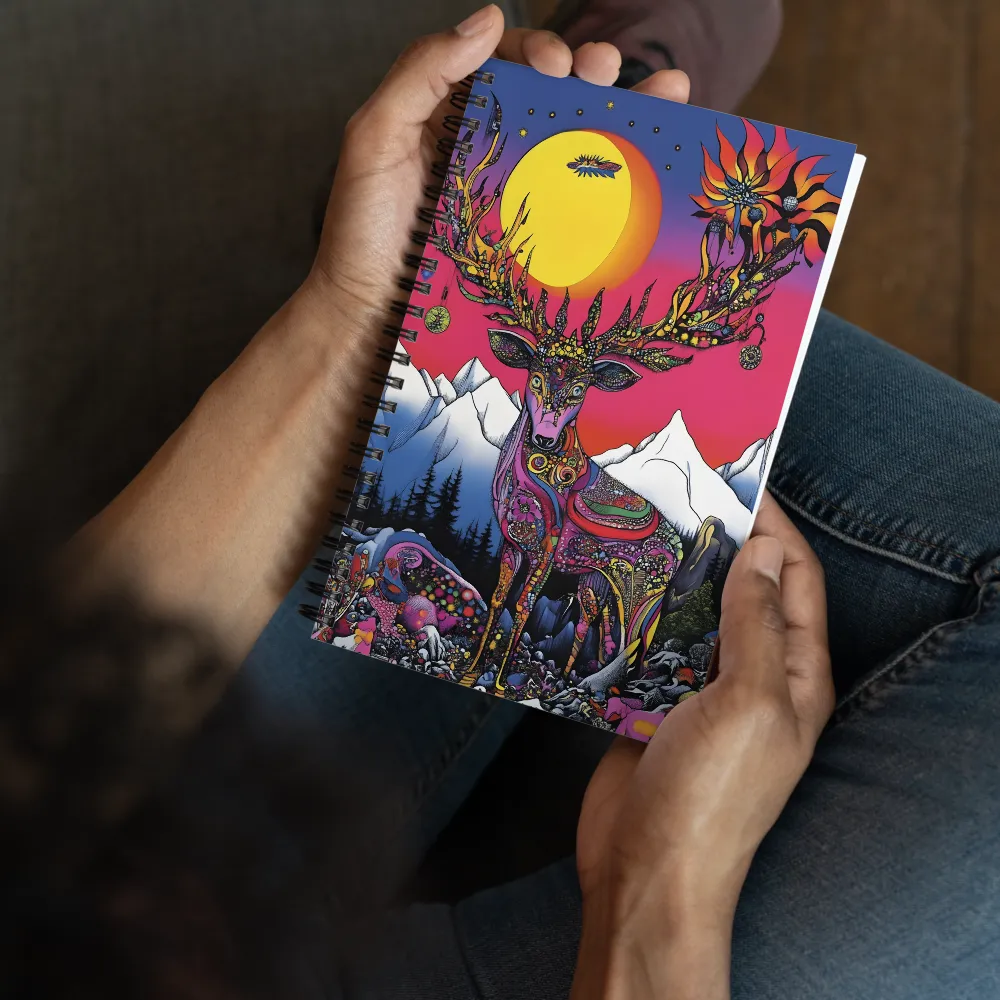 Fantastical Psychedelic Stag in Mountain Glow 
 Spiral Notebook | 140 pages