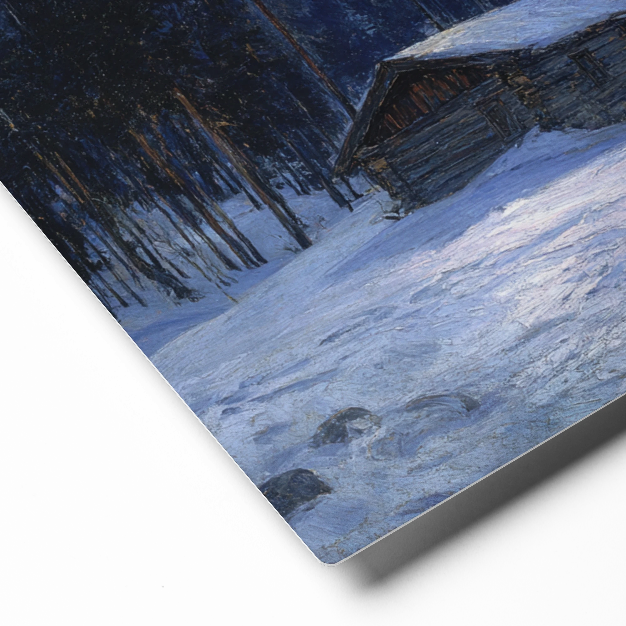 Moonlit Cabin in Snow | Art Print