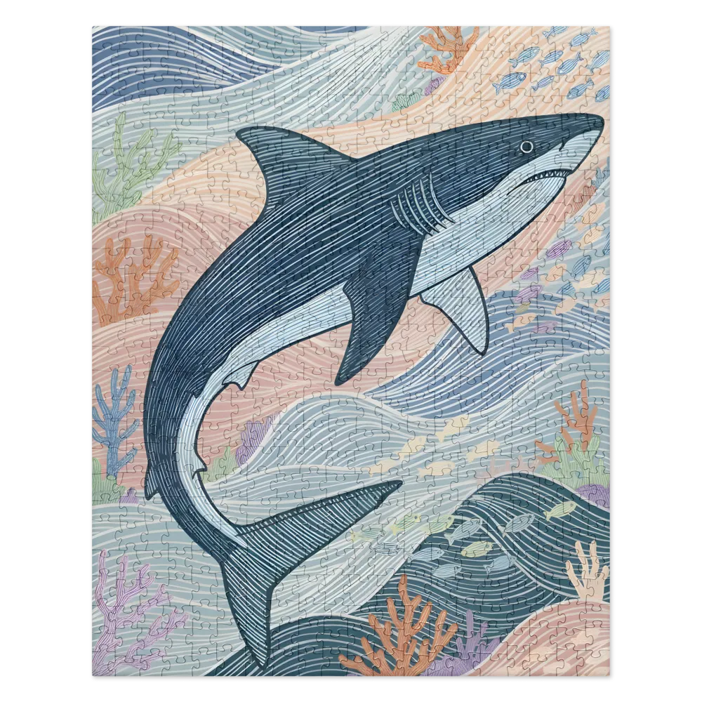 Shark in Flowing Waves 
 Jigsaw Puzzle in Tin Box