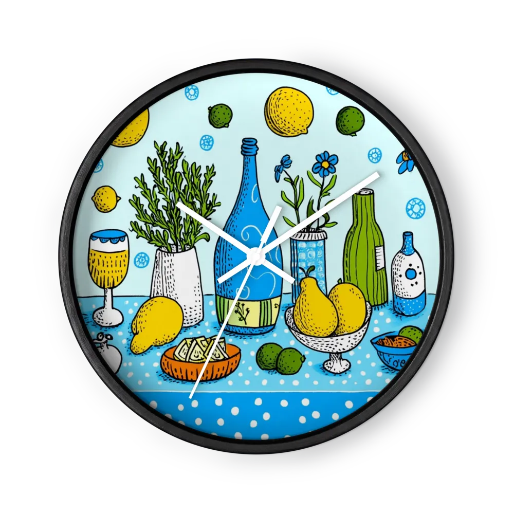 Lemon and Blue Bottle Still Life | Wall Clock
