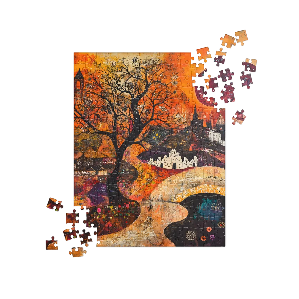 Crimson Sunset City 
 Jigsaw Puzzle