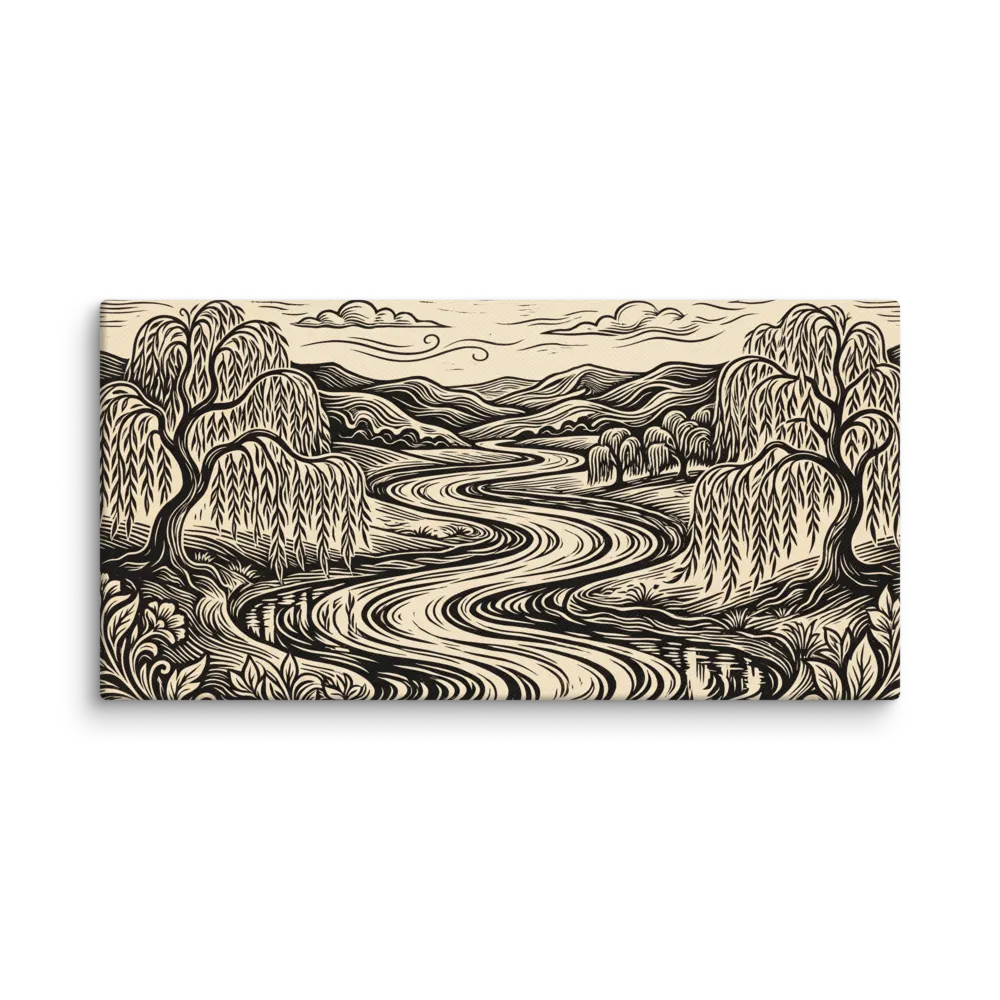Flowing River Woodcut | Art Print