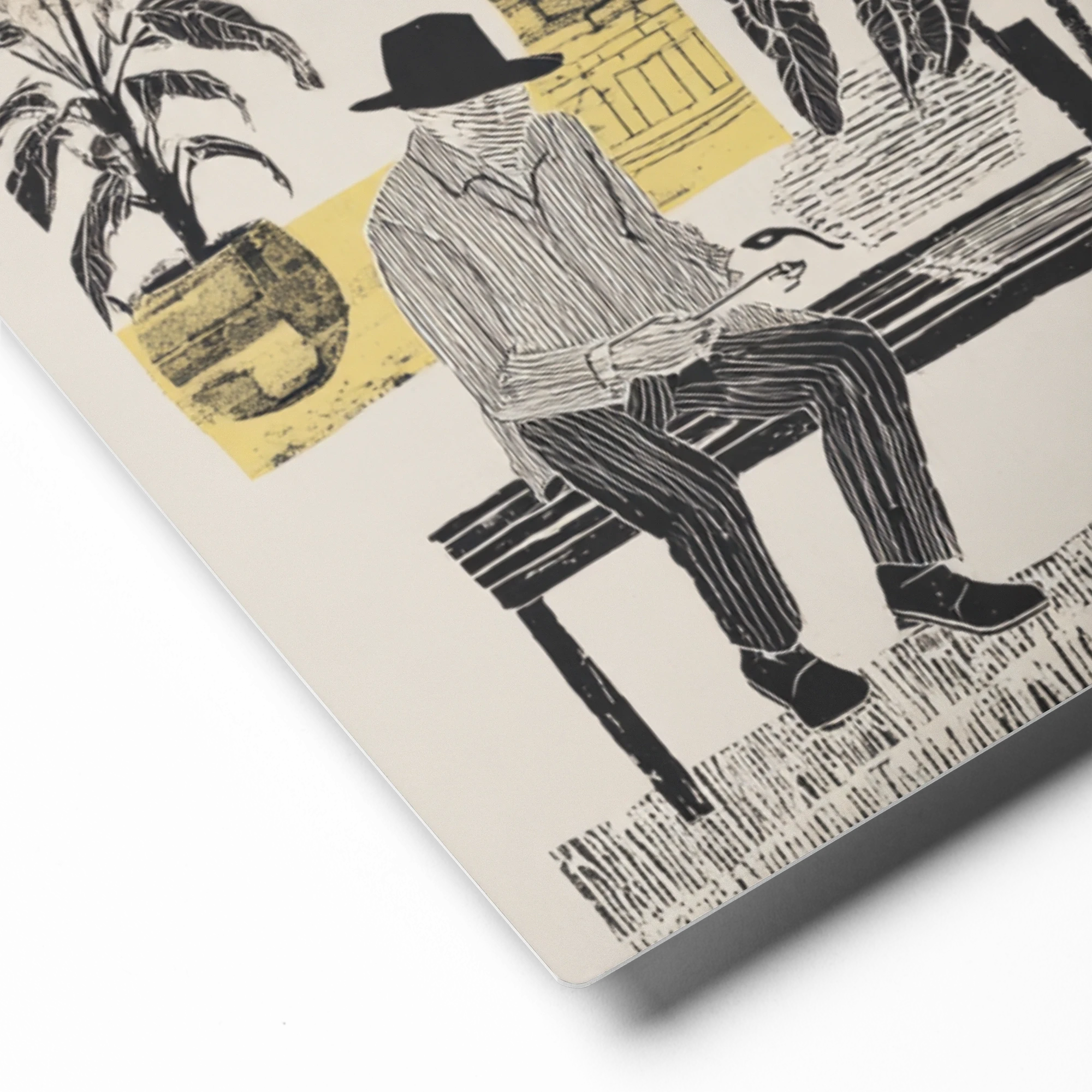 Man on Bench with Dog | Art Print