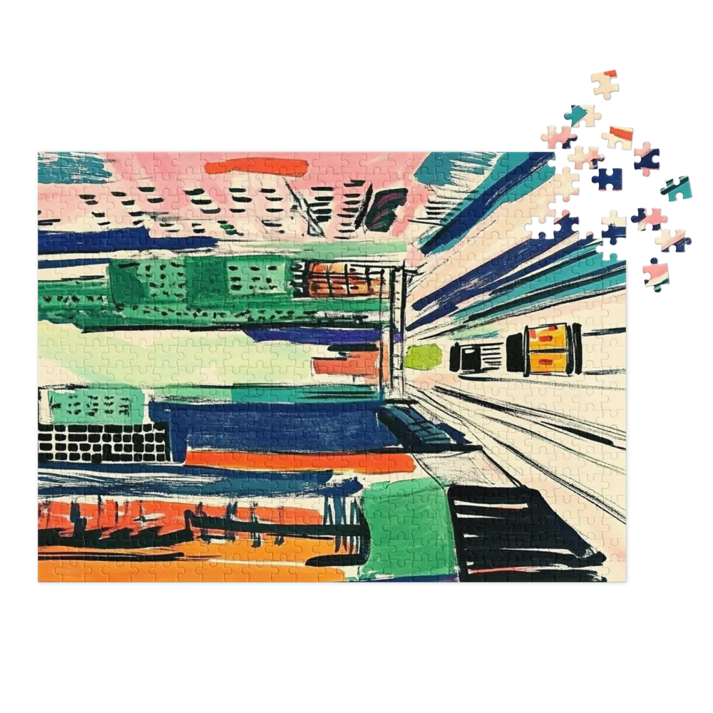 Vibrant Cityscape with Train