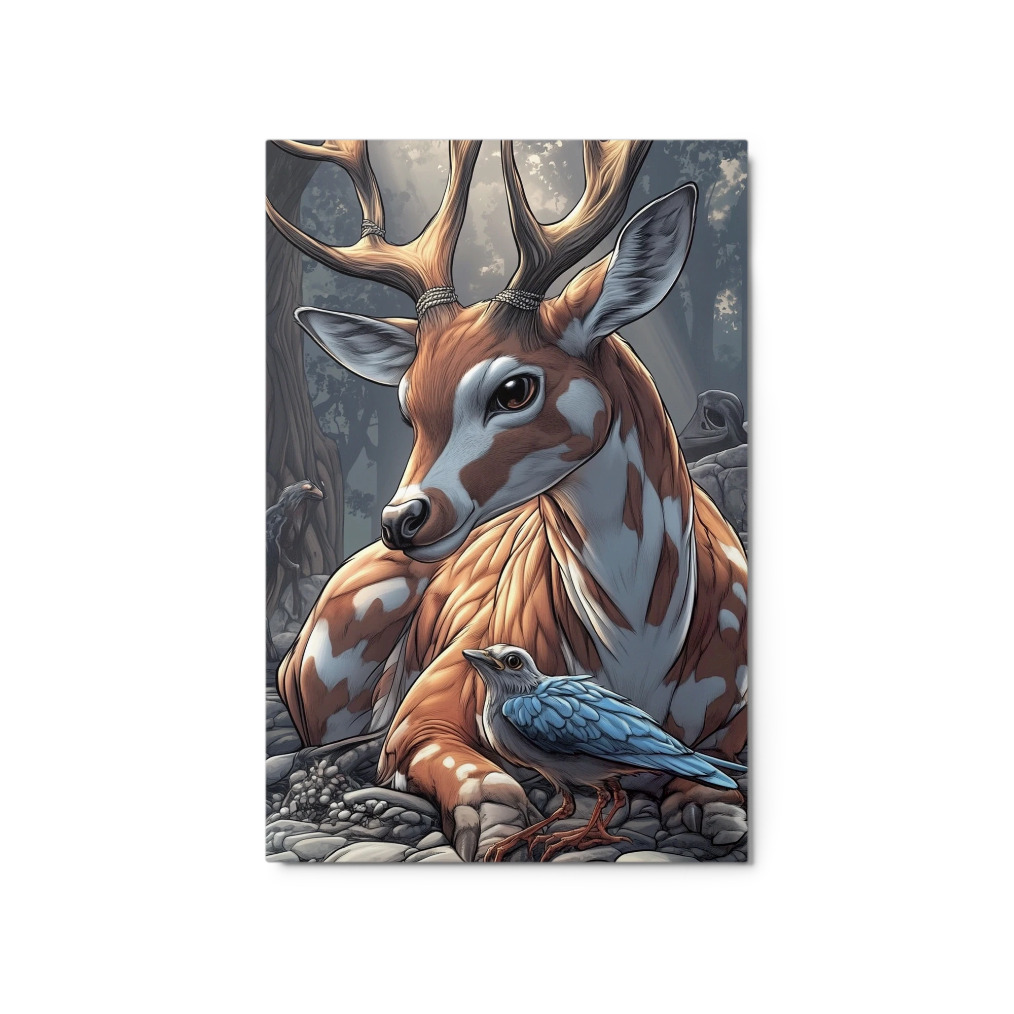 Realistic Deer and Bird Illustration