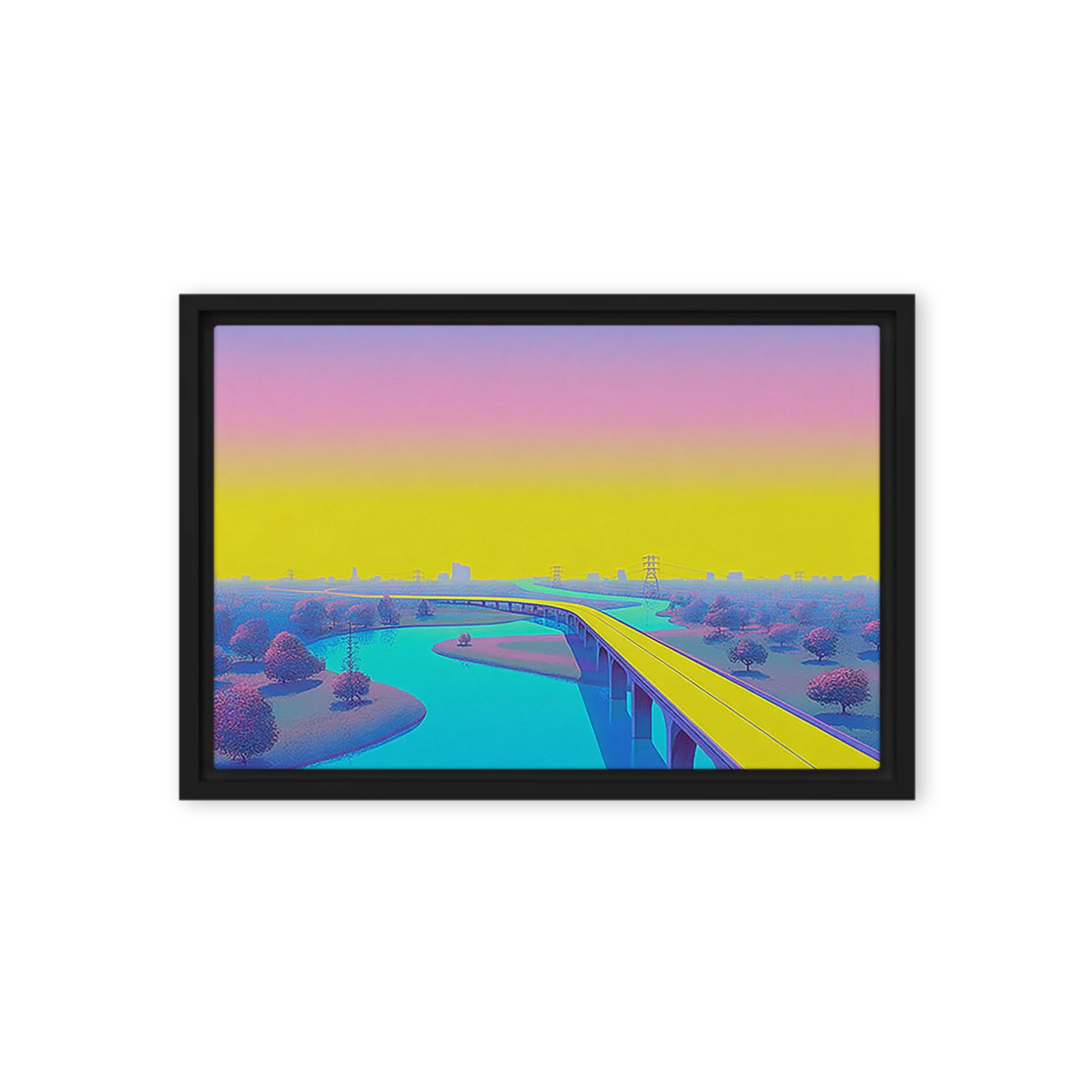 Birds Against A Gradient Sky — Flamingo Pink On Turquoise