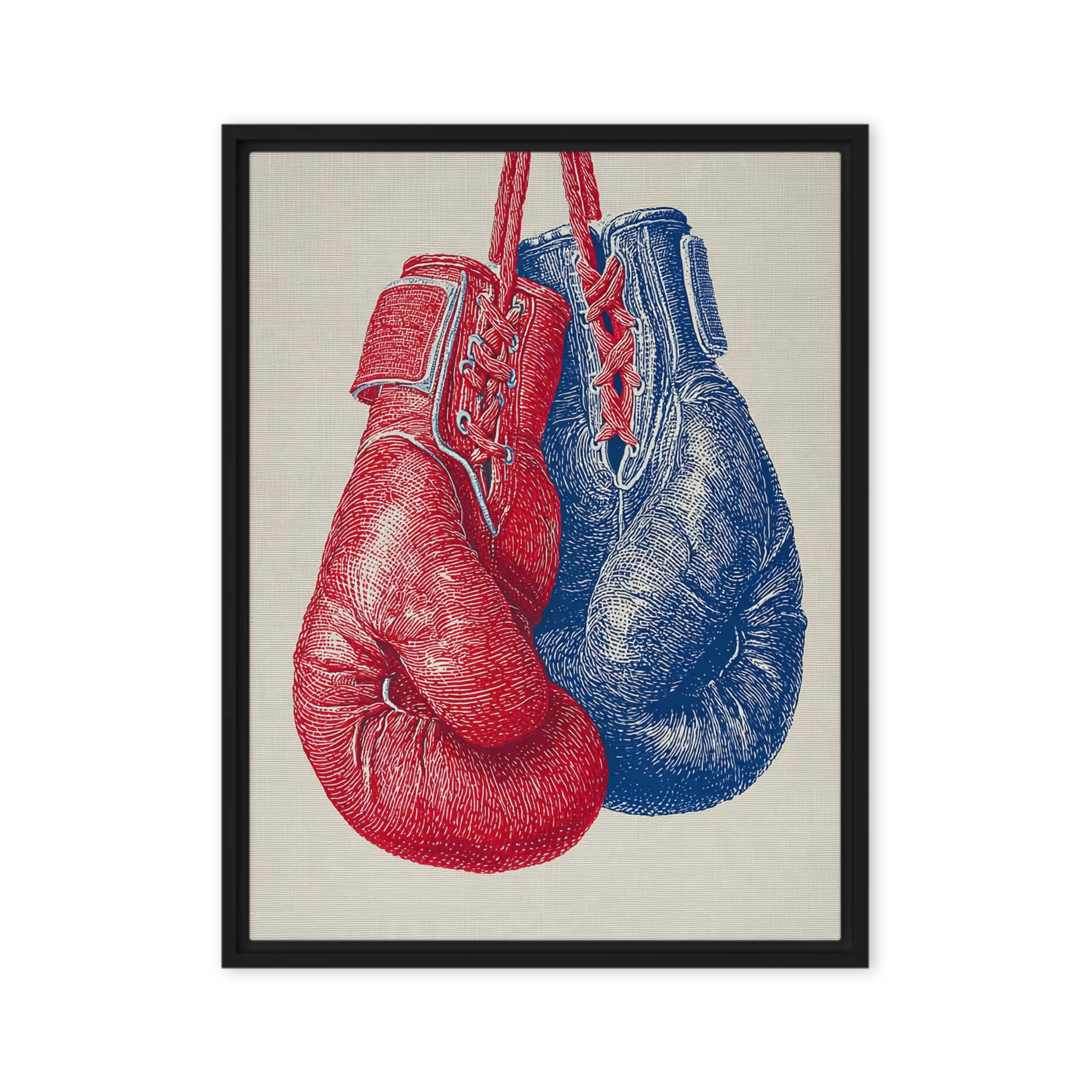 Cobalt & Crimson Hatching Wall Art — Two-Ink Hatching