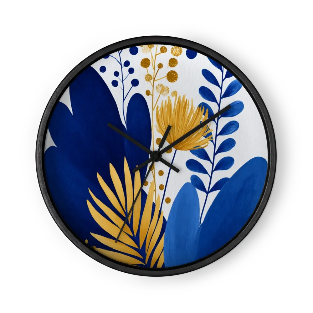Golden Blue Flora | Wall Clock