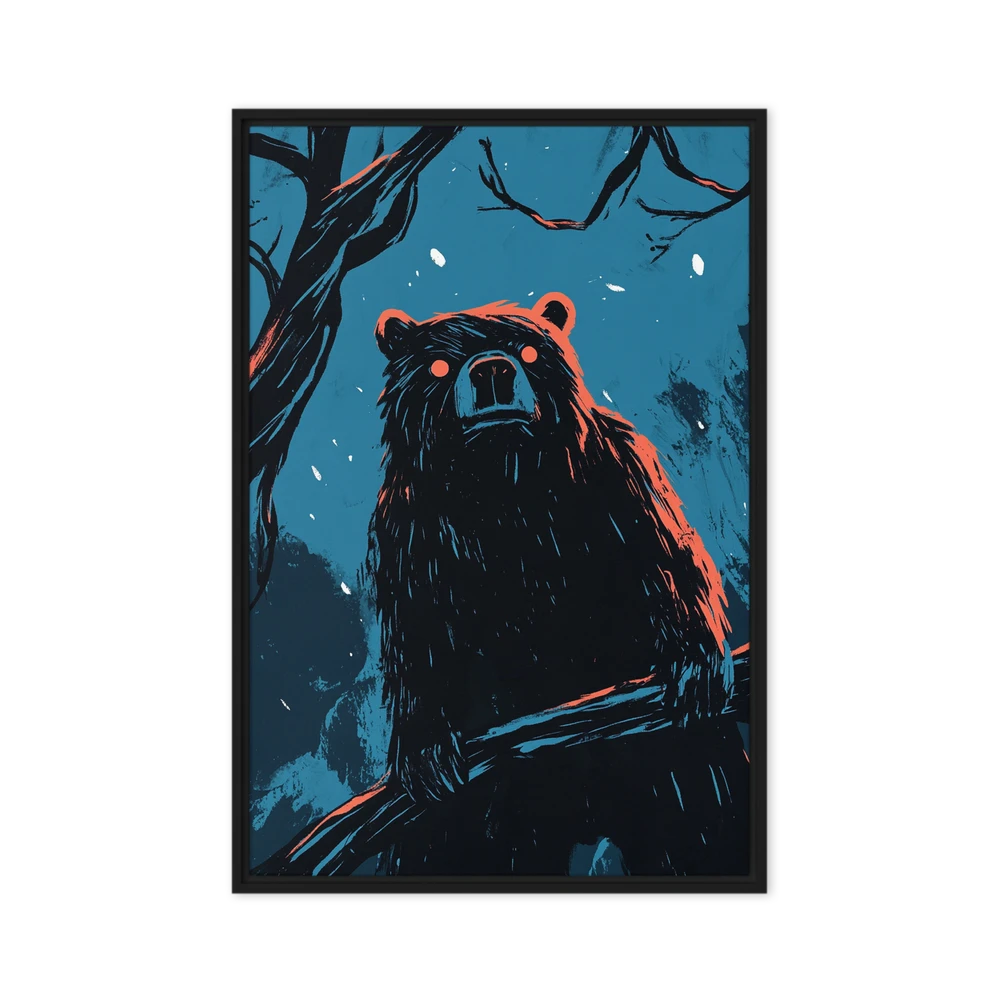 Nocturnal Bear in Textured Forest | Art Print