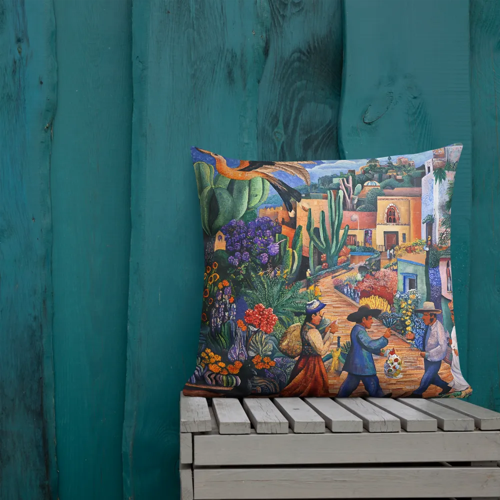 Vibrant Village Life 
 Pillow Case | 18″×18″
