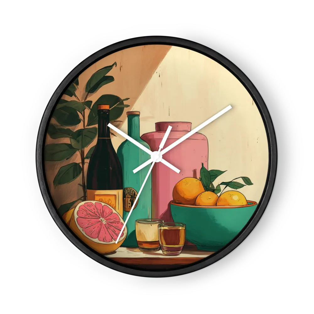 Citrus and Bottles Still Life | Wall Clock