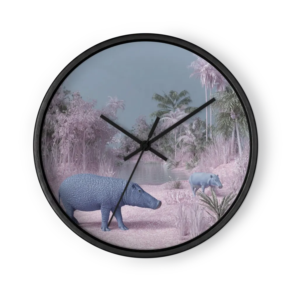 Blaue Flusspferde im Rosa Dschungel | Wanduhr