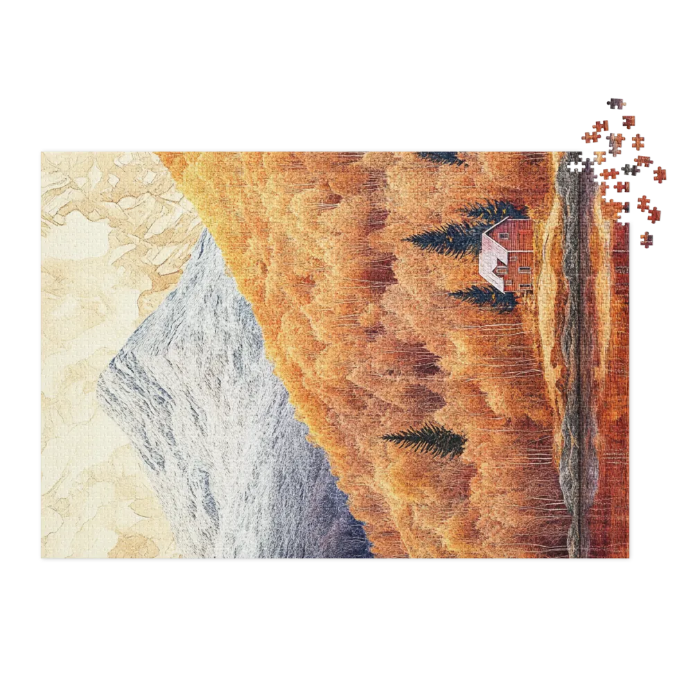 Autumn Landscape with House and Mountains | Jigsaw Puzzle (252/520 pieces)