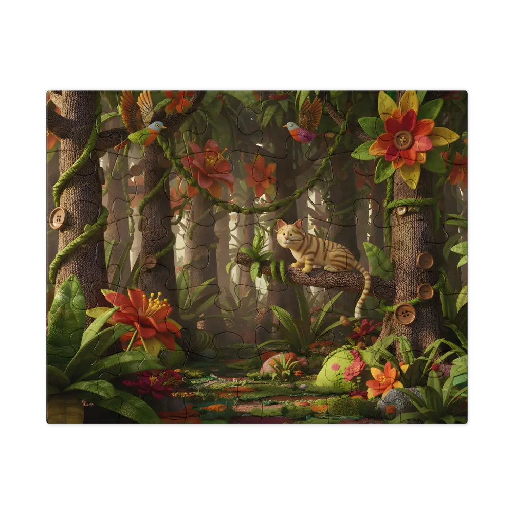 Whimsical Fabric Jungle 
 Jigsaw Puzzle in Tin Box