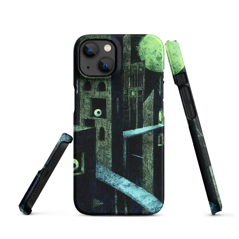Surreal Cityscape with Eyes and Green Moon | Phone Case