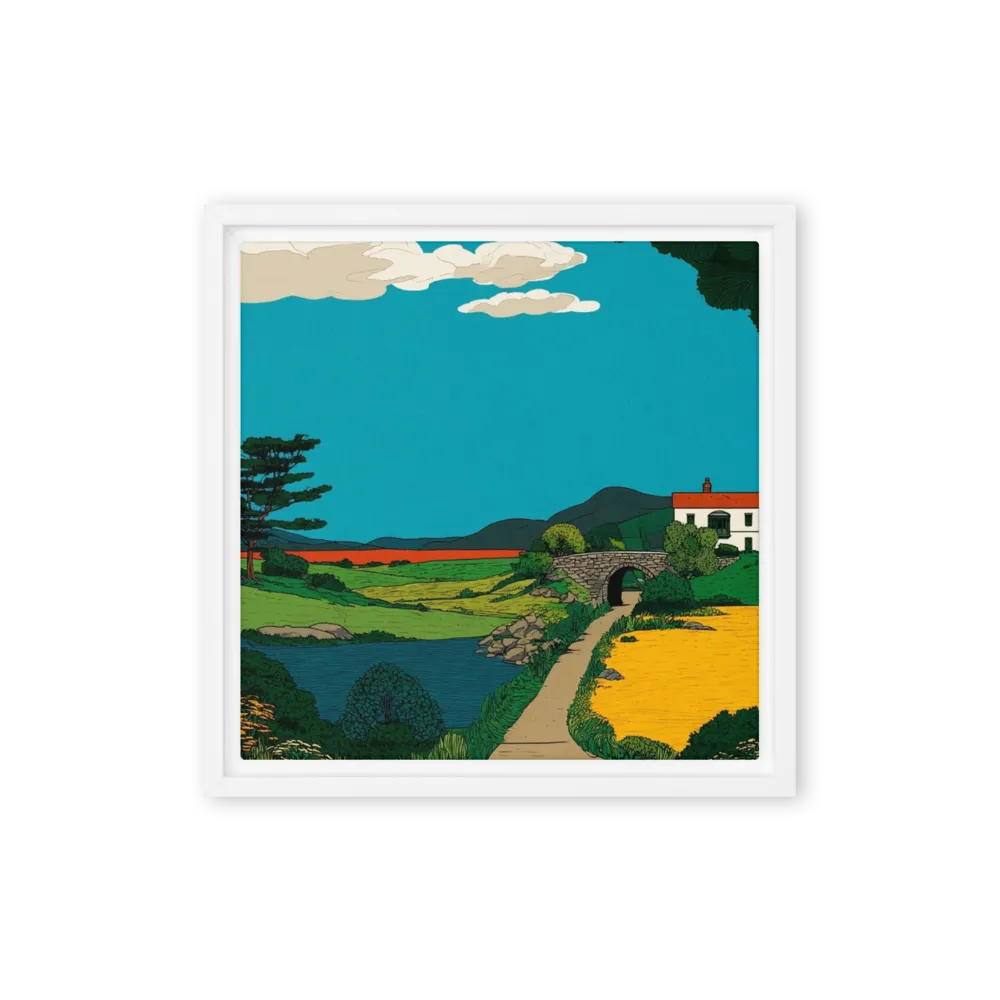 Over the Stone Bridge 
 Poster with Red oak Frame | 14″x 14″