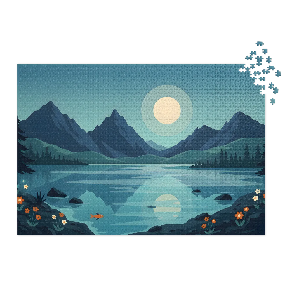 Tranquil Mountain Lake 
 Jigsaw Puzzle in Tin Box