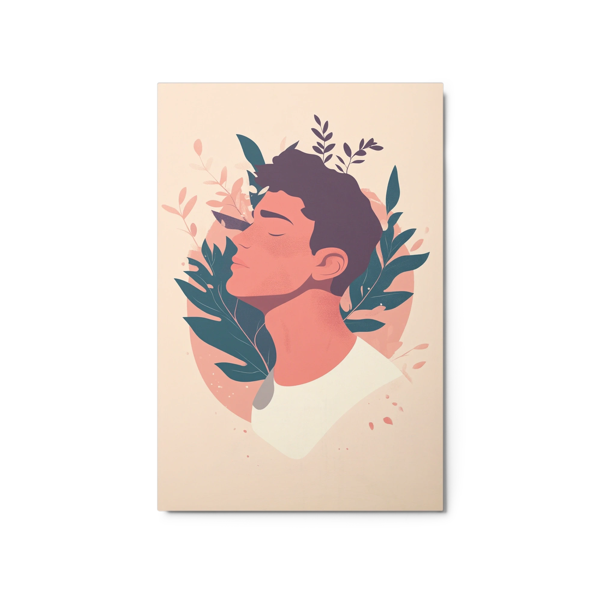 Serene Man Portrait with Leaves