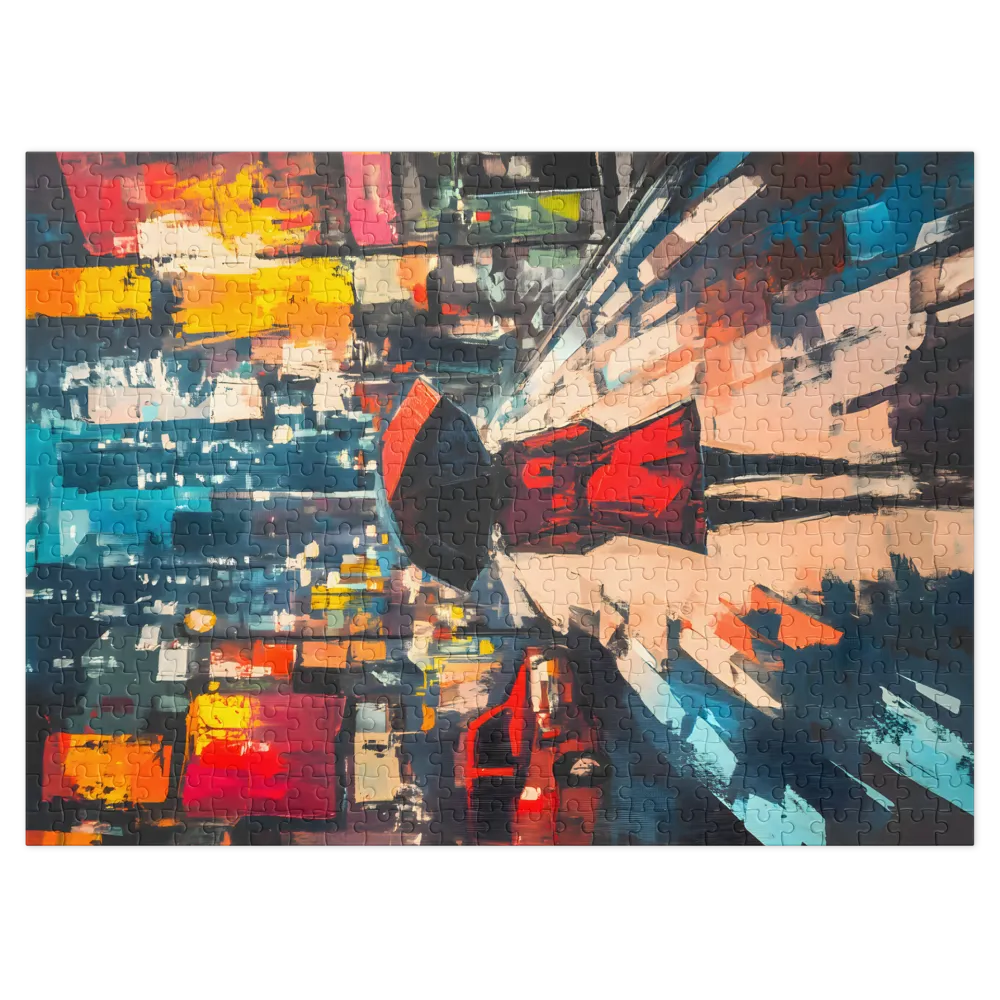 Cityscape with Woman Under Umbrella | Jigsaw Puzzle (252/520 pieces)