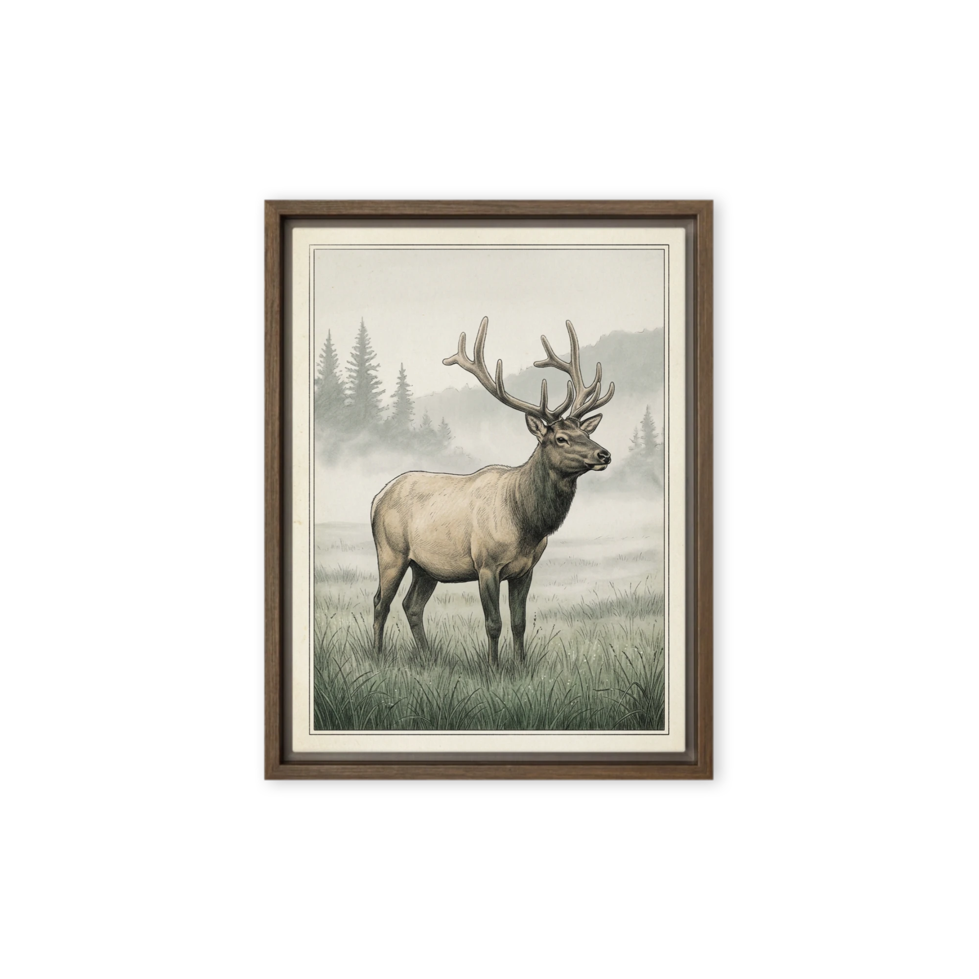 Elk in Misty Clearing | Art Print