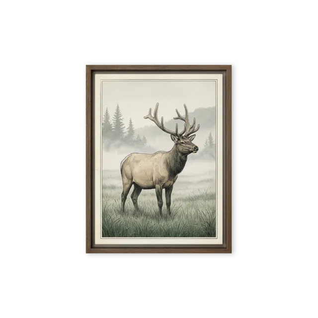 Elk in Misty Clearing | Art Print