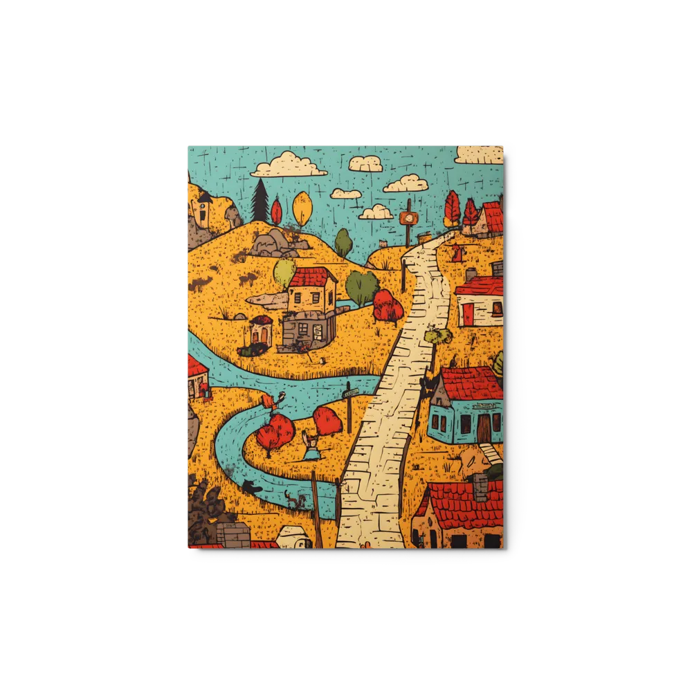 Whimsical Village Landscape Illustration