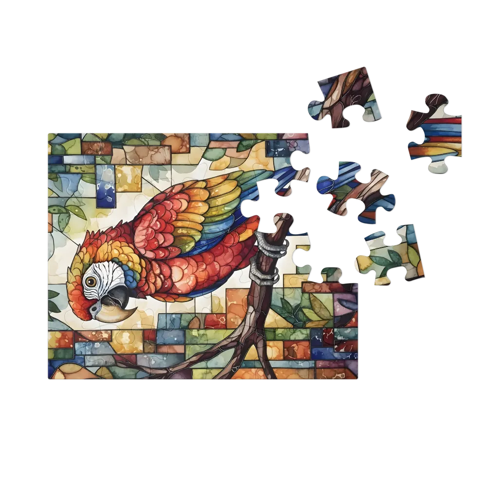Mosaic Parrot 
 Jigsaw Puzzle in Tin Box