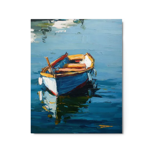 Tranquil Waters, Blue Boat | Art Print