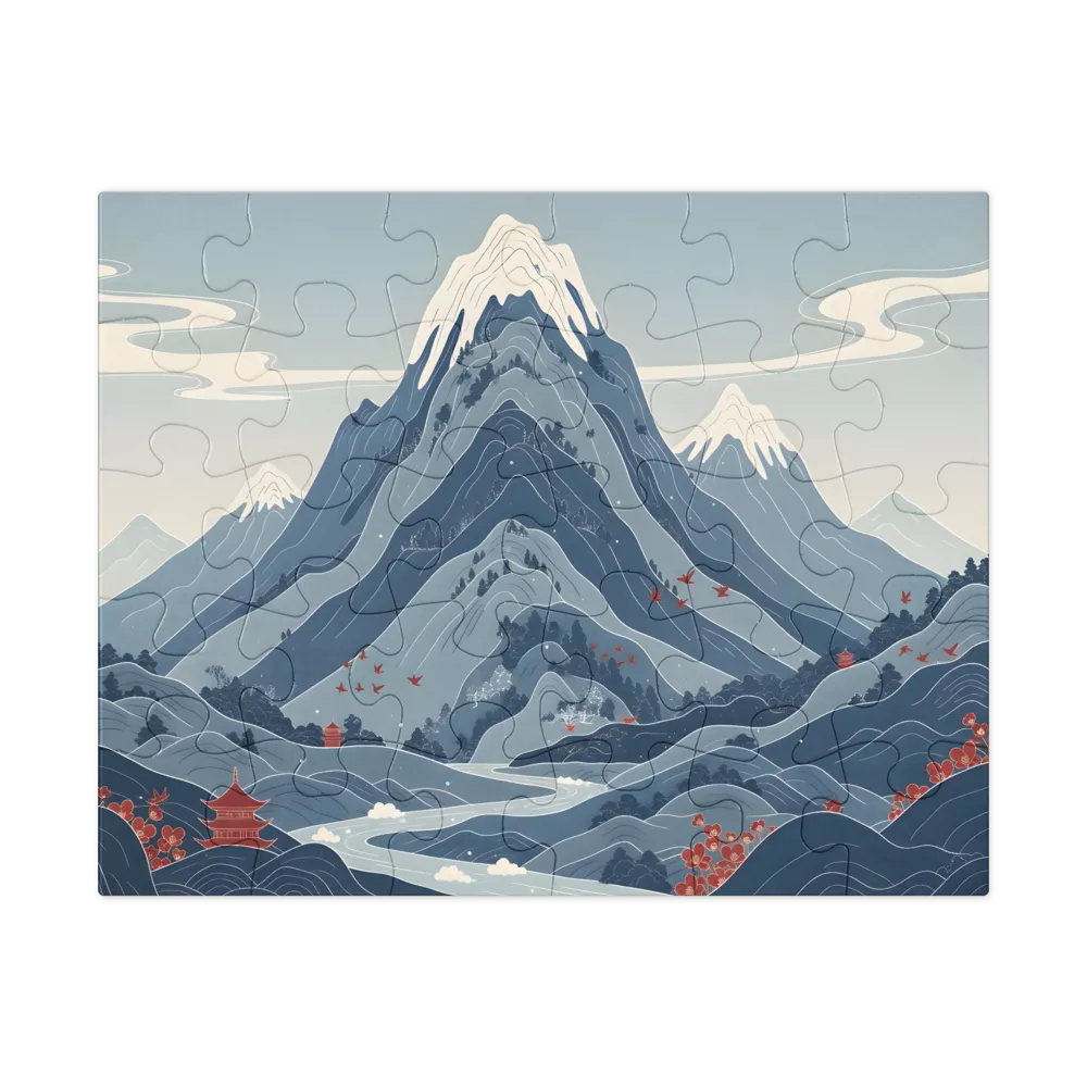 Tranquil Ukiyo-e Mountains 
 Jigsaw Puzzle in Tin Box
