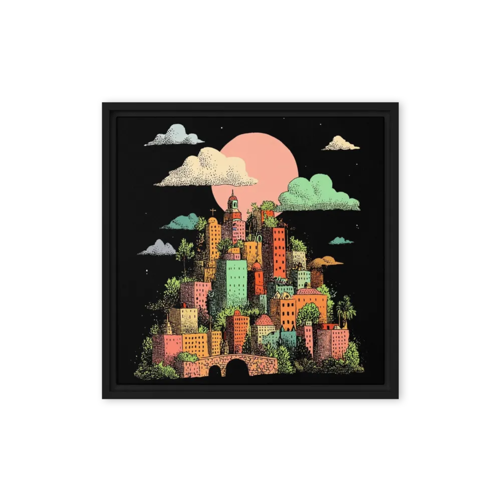 Nocturnal Hillside Village | Art Print
