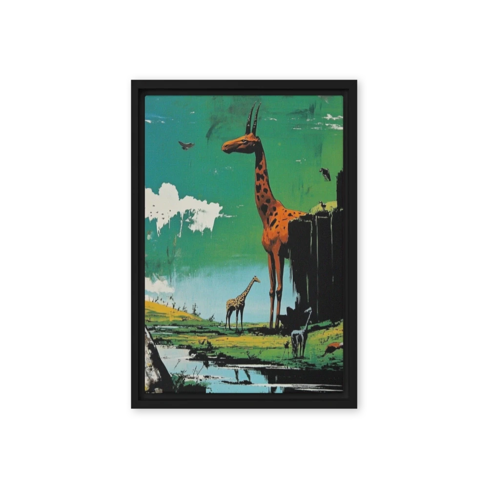 Surreal Giraffes in Vibrant Landscape