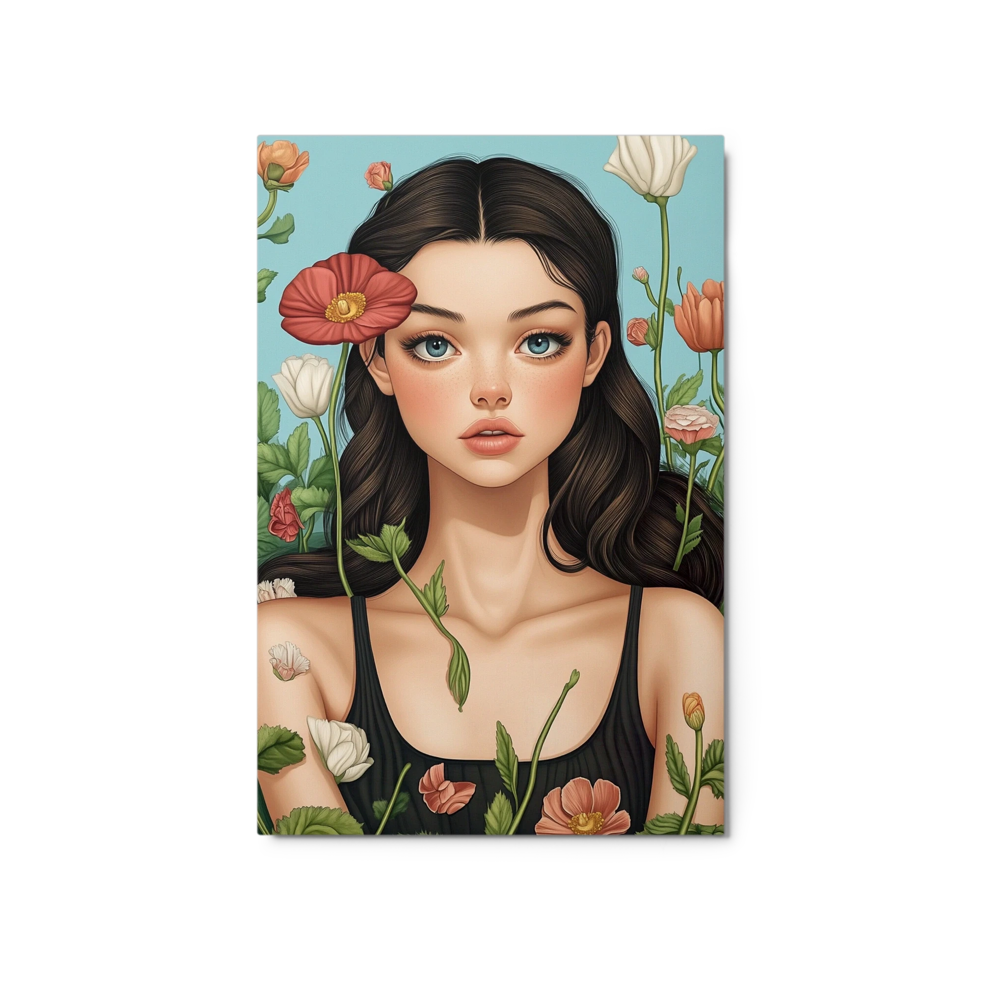 Digital Portrait of a Woman with Flowers