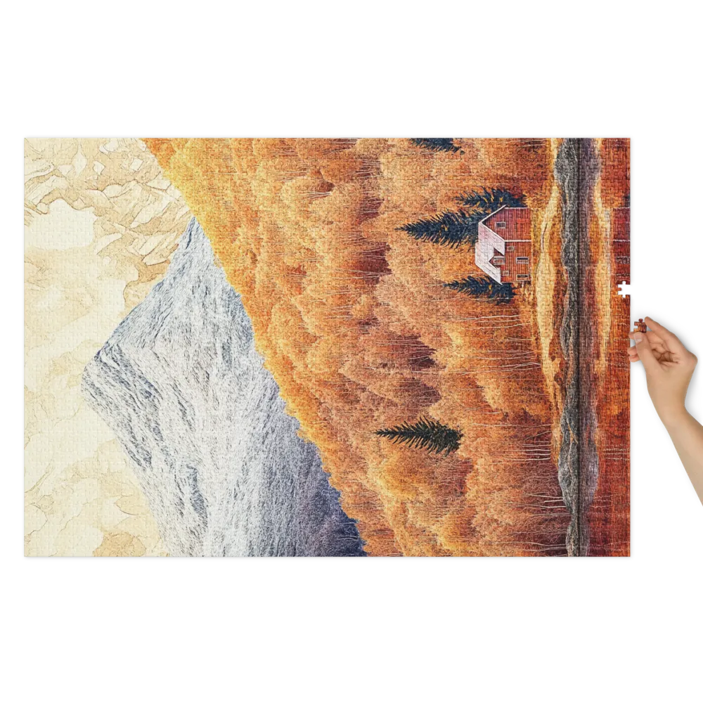 Autumn Landscape with House and Mountains | Jigsaw Puzzle (252/520 pieces)