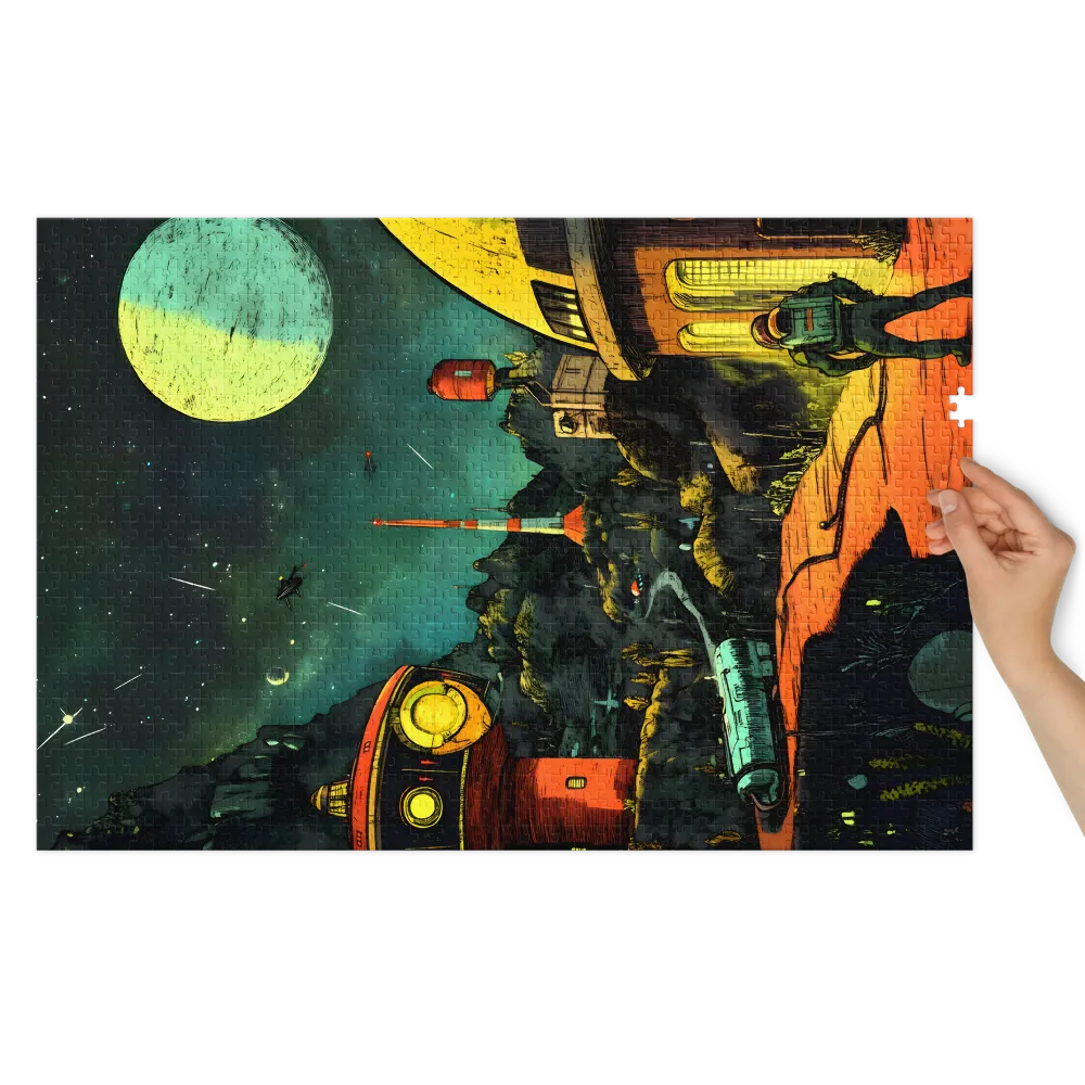 Vista Retrofuturista do Astronauta 
 Puzzle em caixa de metal