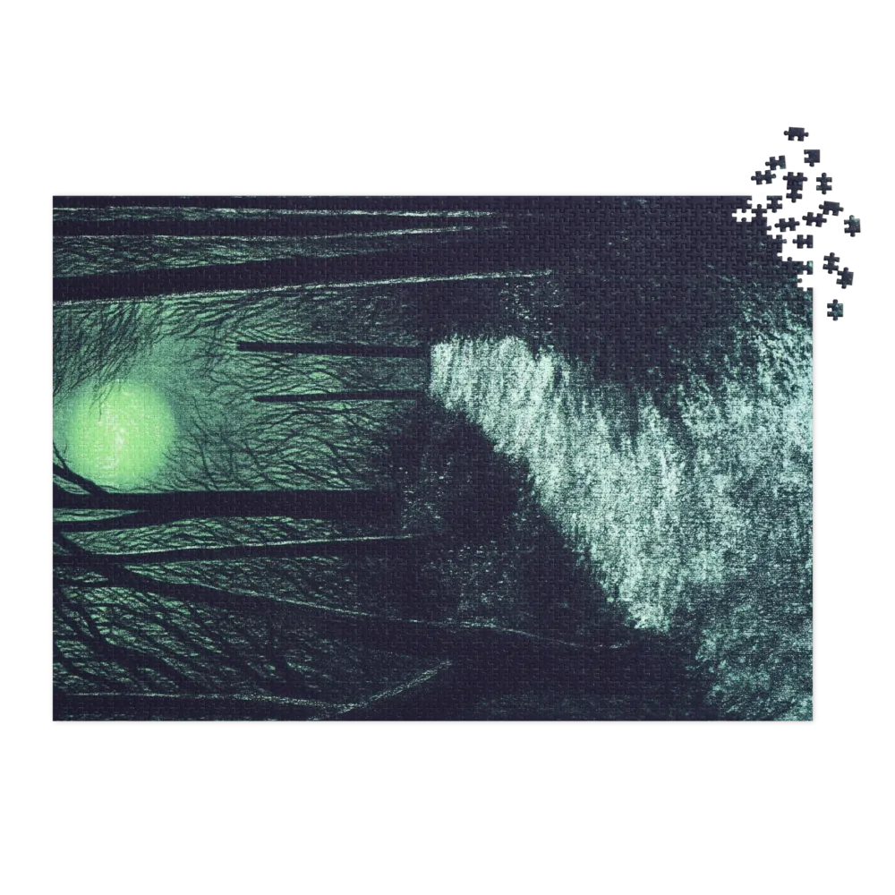 Surreal Forest Path with Green Moon | Jigsaw Puzzle (252/520 pieces)