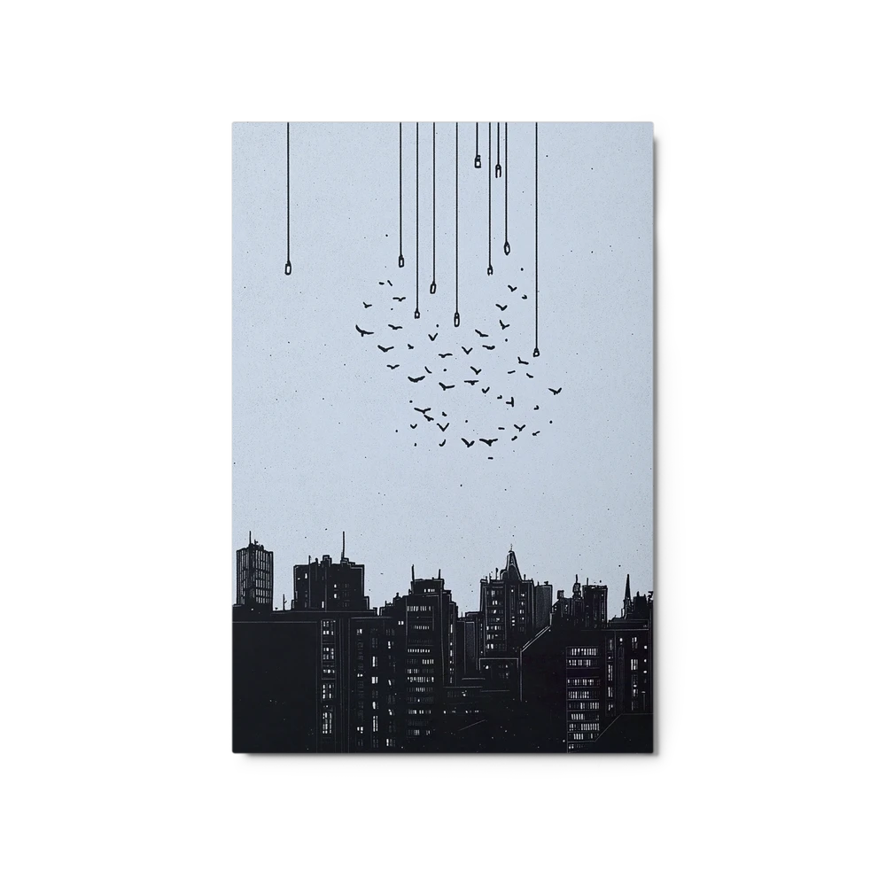Cityscape with Flying Birds | Art Print